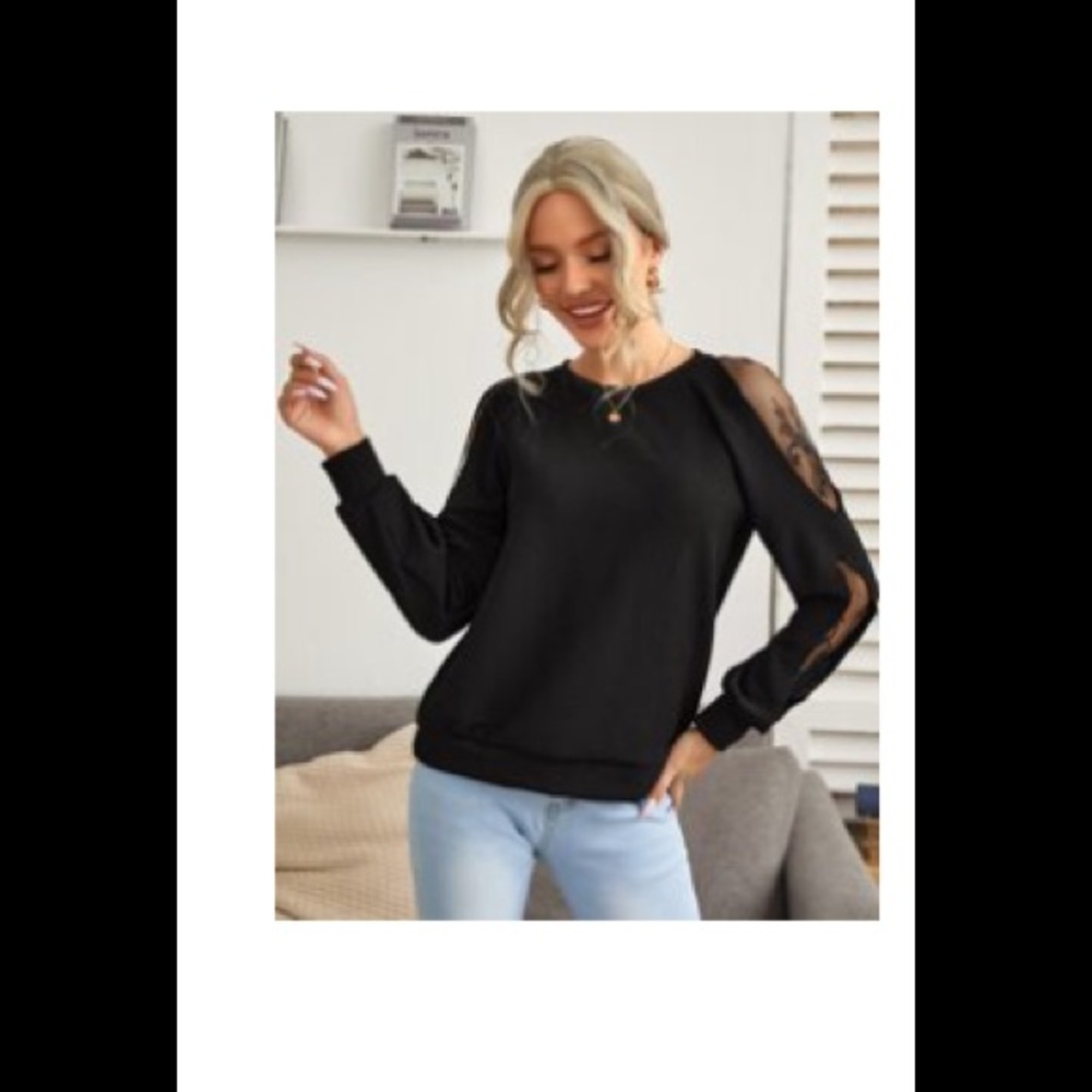 Sheer lace insert pullover